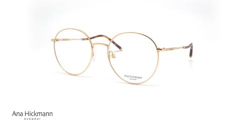 عینک طبی گرد فلزی آناهیکمن فریم طلایی - عکس از زاویه سه رخ 