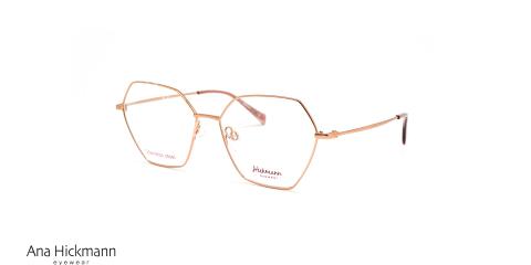 عینک طبی زنانه هیکمن فریم چندضلعی فلزی طلایی - عکس از زاویه سه رخ
