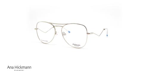 عینک طبی هیکمن زنانه فریم پروانه ای دسته های انحنا دار نقره ای آبی - عکس از زاویه سه رخ