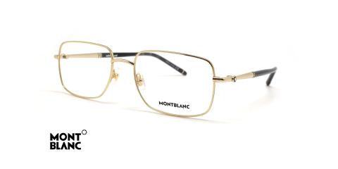 عینک طبی فلزی طلایی مستطیل شکل مون بلان - عکاسی عینک وحدت - زاویه سه رخ