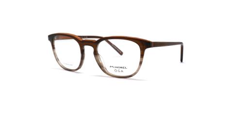 عینک طبی اوگا فریم کائوچویی گرد به رنگ قهوه ای تیره و روشن - عکس از زاویه سه رخ