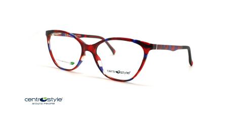 عینک طبی زنانه رویه دار سنترواستایل فریم گربه ای کائوچویی قرمز آبی - عکس از زاویه سه رخ