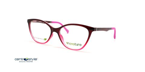 عینک طبی زنانه رویه دار سنترواستایل فریم گربه ای کائوچویی قرمز صورتی - عکس از زاویه سه رخ