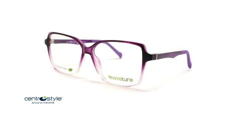 عینک طبی رویه دار زنانه سنترواستایل فریم مربعی بنفش و شیشه ای - عکس از زاویه سه رخ
