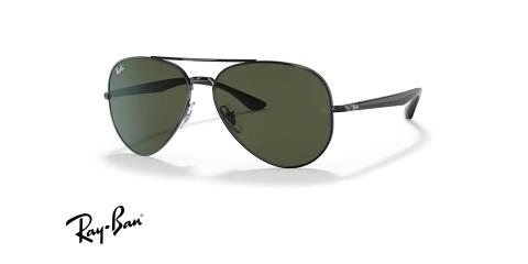 عینک آفتابی ری بن فریم مدل خلبانی دوپل فلزی رنگ مشکی و عدسی سبز - عکس از زاویه سه رخ