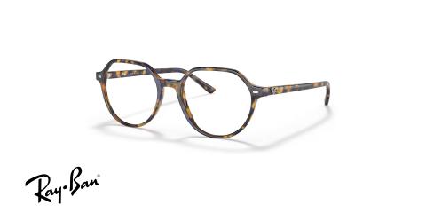 عینک طبی ری بن مدل فریم جنس استات چند ضلعی رنگ قهوه ای و آبی هاوانا - عکس از زاویه سه رخ
