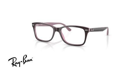 عینک طبی ری بن فریم استات مستطیلی دو رنگ روی قهوه ای براق و از داخل صورتی - عکس از زاویه سه رخ