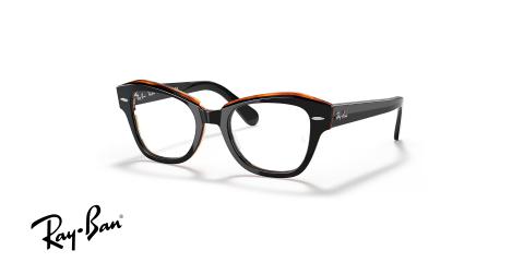 عینک طبی کائوچویی ری بن مدل استیت استریت فریم مشکی با ابرویی نارنجی - عکس از زاویه سه رخ