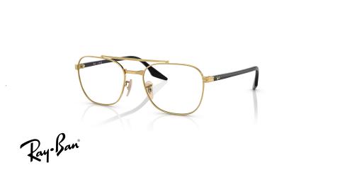 عینک طبی ری بن فریم فلزی دو پل رنگ طلایی دسته ها مشکی - عکس از زاویه سه رخ