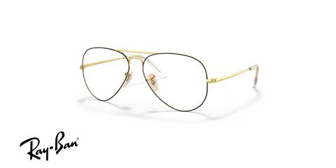 عینک طبی ری بن فریم فلزی خلبانی رنگ طلایی و دور تا دور حدقه ها از روبرو مشکی - عکس از زاویه سه رخ