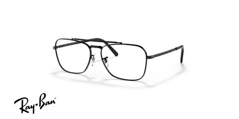عینک طبی ری بن مدل کاروان طرح جدید فریم فلزی مستطیلی مشکی رنگ - عکس از زاویه سه رخ