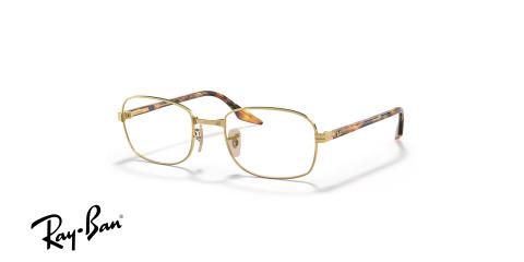 عینک طبی ری بن فریم فلزی شبه مربعی طلایی رنگ - عکس از زاویه سه رخ