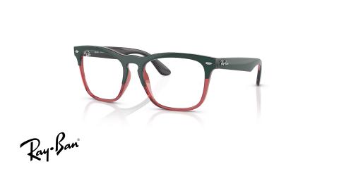 عینک طبی ری بن کائوچویی مربعی مدل استیو دو رنگ سبز تیره و قرمز شفاف - عکس از زاویه سه رخ