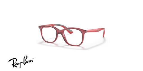 عینک طبی بچگانه ری بن فریم استات مربعی رنگ قرمز شفاف - عکس از زاویه سه رخ