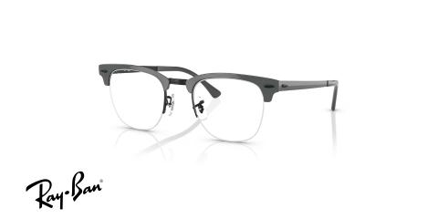 عینک طبی ری بن مدل کلاب مستر فریم فلزی طوسی براق و از داخل مشکی - عکس از زاویه سه رخ