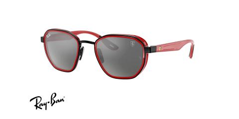 عینک آفتابی ری بن فریم فلزی_کائوچویی چندضلعی و به رنگ قرمز مشکی - عکس از زاویه سه رخ