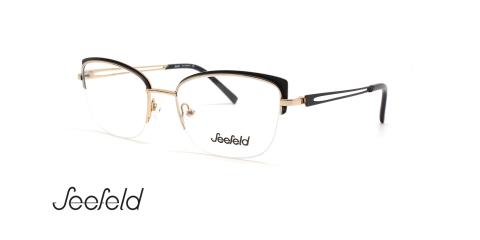 عینک طبی گربه ای فلزی و کائوچویی زیر گریف سیفلد - رنگ طلایی و مشکی - عکس زاویه سه رخ
