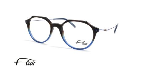 عینک طبی فلر فریم کائوچویی چند ضلعی به رنگ مشکی و آبی تیره به همراه دسته های فلزی باریک - عکس ساز زاویه سه رخ