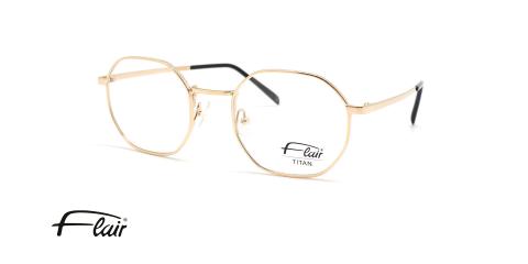 عینک طبی زنانه فلر فریم فلزی طلایی چندضلعی - عکس از زاویه سه رخ