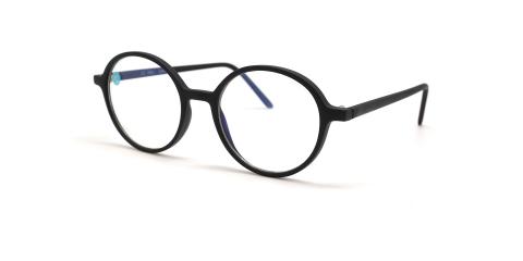 عینک طبی کامپیوتر اُپال فریم کائوچویی گرد رنگ مشکی مات سایز XL - عکس از زاویه سه رخ