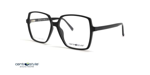 عینک طبی مربعی سنترواستایل فریم کائوچویی و مشکی - عکس از زاویه سه رخ