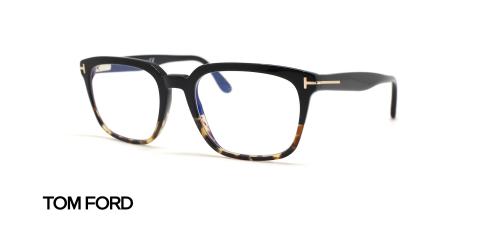 عینک طبی کائوچویی تام فورد - دو رنگ مشکی و قهوه ای با عدسی بلوکنترل - عکس زاویه سه رخ