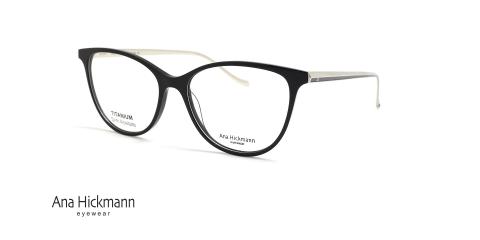 عینک طبی زنانه آناهیکمن فریم گربه ای کائوچویی مشکی با دسته تیتانیومی نقره ای - عکس از زاویه سه رخ