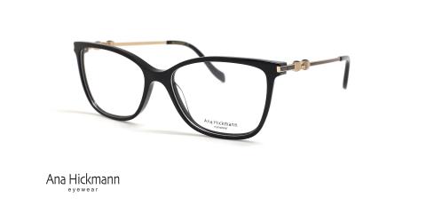 عینک طبی زنانه آناهیکمن فریم کائوچویی گربه ای - مشکی با دسته های طلایی - عکس از زاویه سه رخ