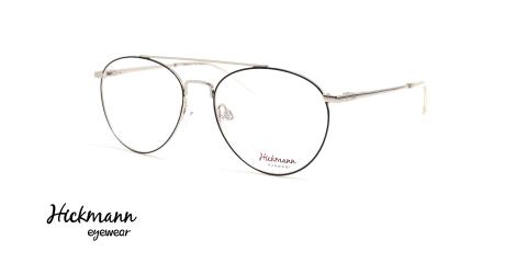 عینک طبی هیکمن فلزی گرد - فریم مشکی و پل ها و دسته های نقره ای - عکس از زاویه سه رخ