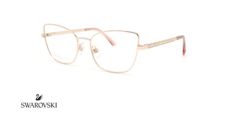 عینک طبی زنانه سواروسکی فریم فلزی گربه ای رنگ طلایی دسته ها نگین کاری شده - عکس از زاویه سه رخ