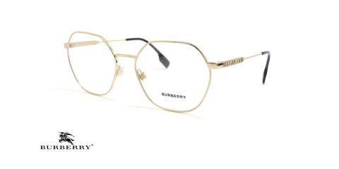 عینک طبی بربری فیم فلزی چند ضلعی رنگ طلایی - عکس از زاویه سه رخ