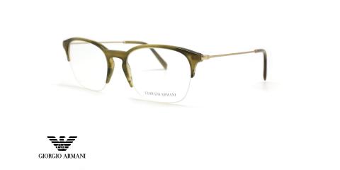 عینک طبی جورجیو آرمانی فریم کائوچویی زیر گریف رنگ سبز و حدقه های بیضی شکل - عکس از زاویه سه رخ 