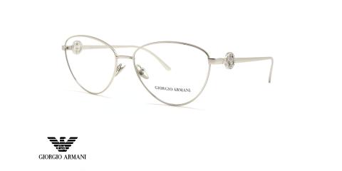 عینک طبی زنانه جورجیو آرمانی فریم فلزی گربه ای نقره ای - عکس از زاویه سه رخ