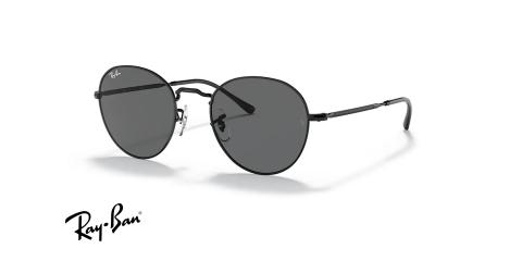 عینک آفتابی ری بن مدل دیوید فریم فلزی گرد مشکی و عدسی خاکستری - عکس از زاویه سه رخ