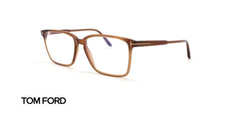 عینک طبی کائوچویی رنگ قهوه ای تام فورد با عدسی بلوکنترل - عکس زاویه سه رخ