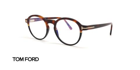 عینک گرد کائوچویی تام فورد مدل TF5606 - دو رنگ قهوه ای هاوانا و مشکی - عکس زاویه سه رخ