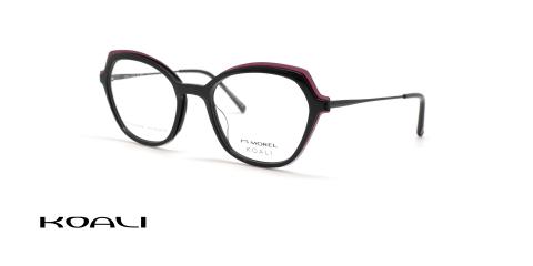 عینک طبی زنانه کوالی فریم کائوچویی مشکی با ابرویی زرشکی - عکس از زاویه سه رخ