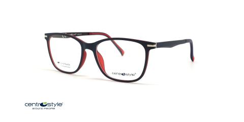 عینک طبی سنترو استایل رویه دار فریم کائوچویی مربعی رنگ مشکی و قرمز و دو رویه آفتابی - عکس از زاویه سه رخ