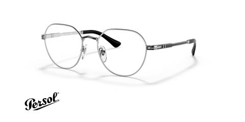 عینک طبی پرسول فریم فلزی گرد دور تا دور حدقه شیار طراحی شده است - عکس از زاویه سه رخ