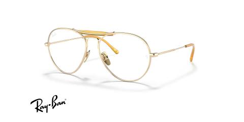 عینک طبی ری بن فریم تیتانیوم خلبانی رنگ طلایی و زرد - عکس از زاویه سه رخ 