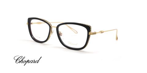 عینک طبی کائوچویی فلزی شوپارد با طرح طلایی روی دسته ها و دور قاب مدل گربه ای زنانه - عکس از زاویه سه رخ