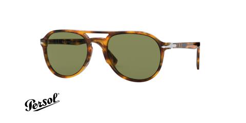 عینک آفتابی پرسول مدل پروفسور فریم کائوچویی قهوه ای هاوانا و عدسی سبز- عکس از زاویه سه رخ