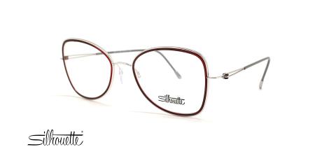عینک طبی زنانه سیلوئت فریم فلزی پروانه ای رنگ قرمز تیره و نقره ای - عکس از زاویه سه رخ