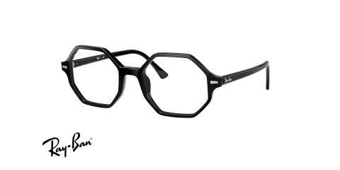 عینک طبی کائوچیی ری بن فریم چند ضلعی مشکی - عکس از زاویه سه رخ