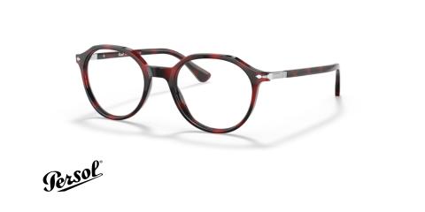عینک طبی persol فریم کائوچویی چند ضلعی رنگ قرمز هاوانا - عکس از زاویه سه رخ