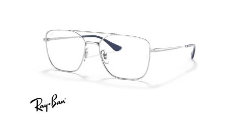 عینک طبی ری بن فریم شبه خلبانی دو پل فلزی رنگ نقره ای - عکس از زاویه سه رخ