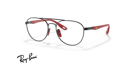 عینک طبی خلبانی ری بن فریم فلزی مشکی و دسته قرمز - عکس از زاویه سه رخ