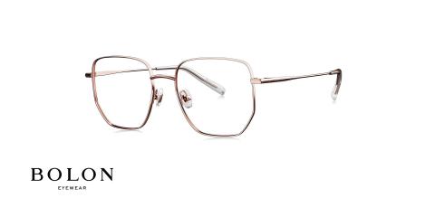 عینک طبی شبه مربعی بولون - فلزی رز گلد - زاویه سه رخ