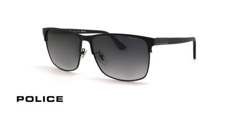 عینک آفتابی مردانه پلیس فریم فلزی مشکی و عدسی مربعی دودی طیف دار - عکس از زاویه سه رخ