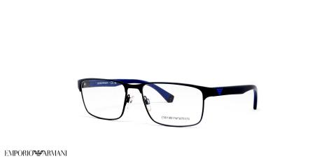 عینک طبی امپریو آرمانی فریم فلزی مستطیلی رنگ سرمه ای دسته آبی - عکاسی وحدت -  عکس از زاویه سه رخ